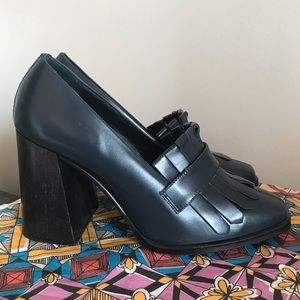 Leather Fringe High-heeled Loafers